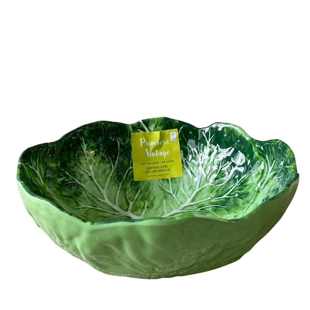 NEW Primrose Vintage Green Cabbage Leaf Melamine Salad Serving Bowl 10" Embossed